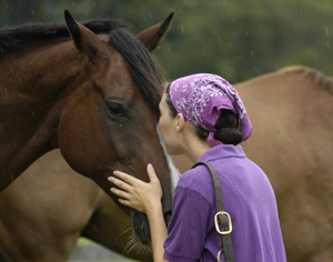 woman kisses horse