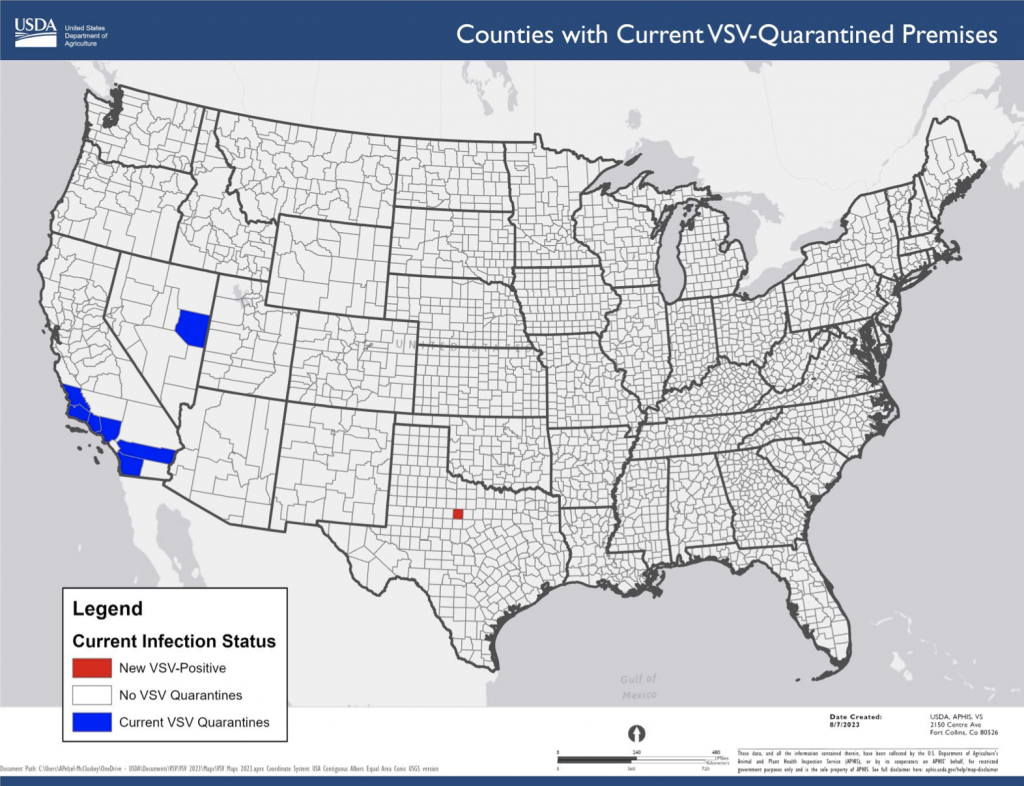 Eight new premises in California and Texas are now affected by vesicular stomatitis virus (VSV). 