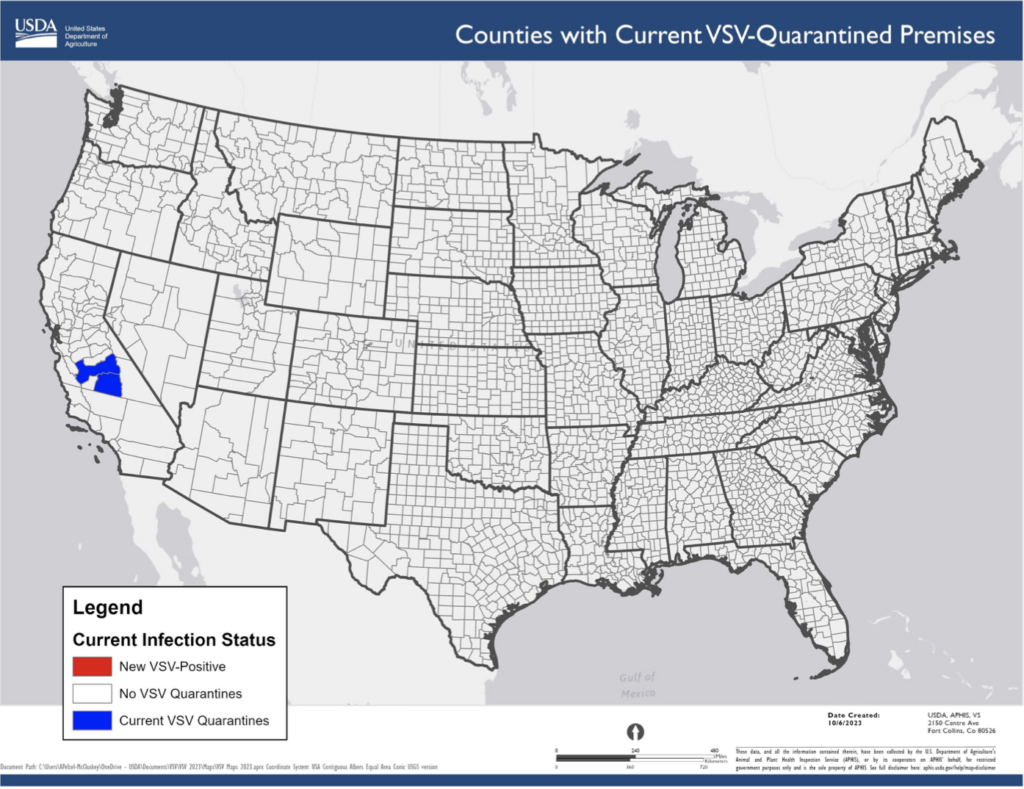 Four new VSV-affected premises have been identified in Tulare County, California. 