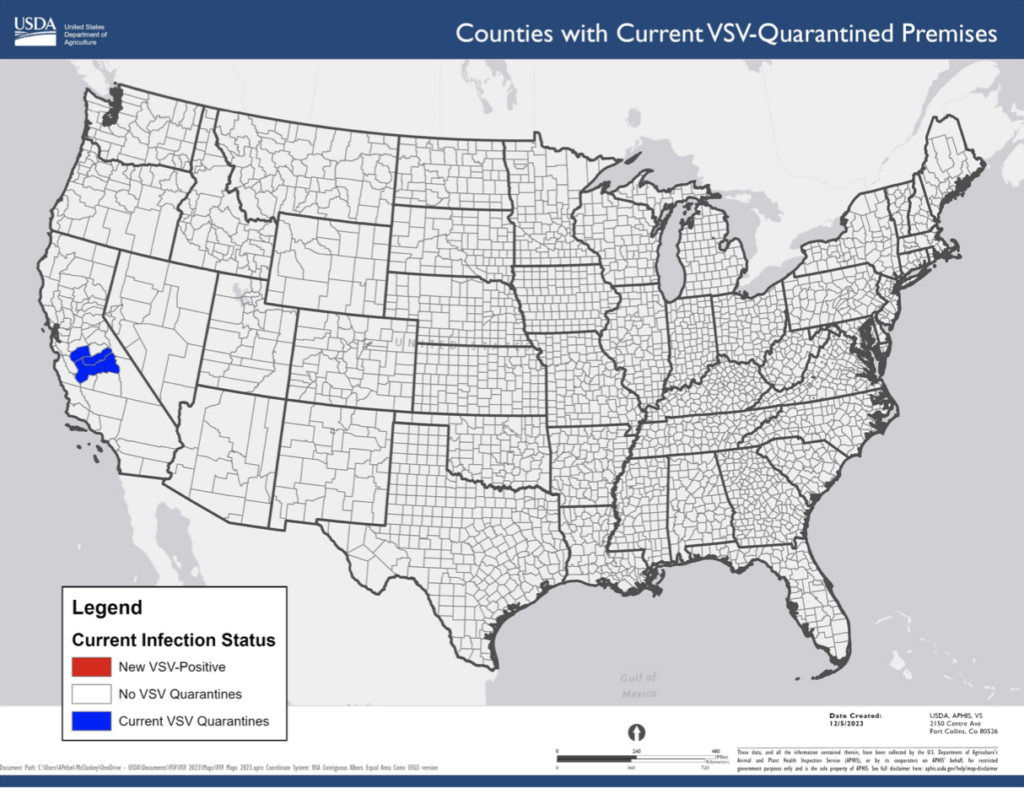 Three new premises in California, located in Fresno and Madera counties, have confirmed or suspected vesicular stomatitis cases.