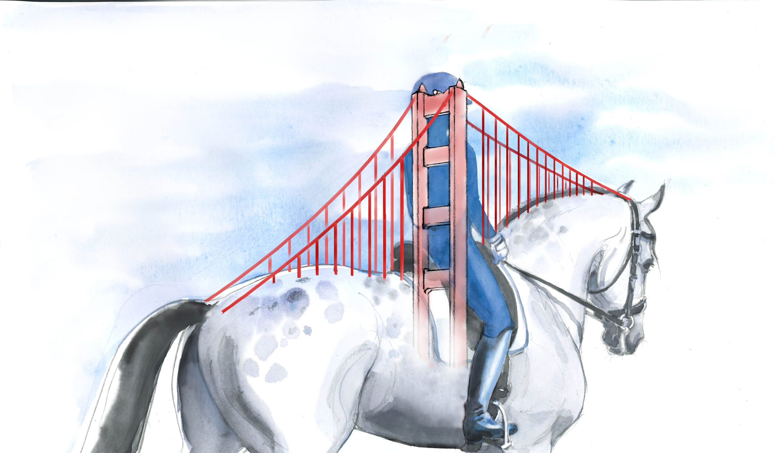 When you sit on your horse, imagine that you are the center tower of a suspension bridge to stay stable in the saddle.