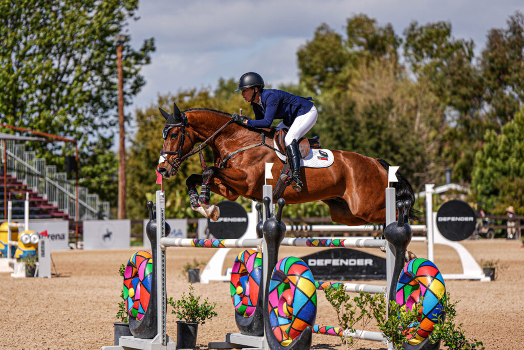 Tamie Smith and Kynan remain in the lead on their dressage score of 28.1 after the show-jumping phase at Galway Downs.